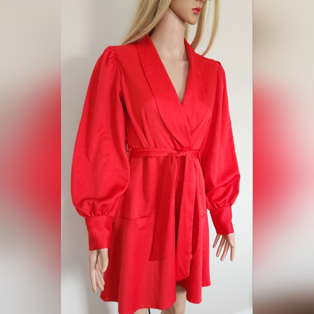 CLOSET RED DRESS SATIN RUFFLE MINI DRESS 8 - Picture 4 of 12